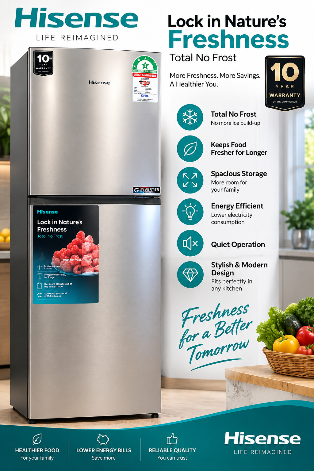 Hisense 203L Double Door Refrigerator – Total No Frost - Image 3