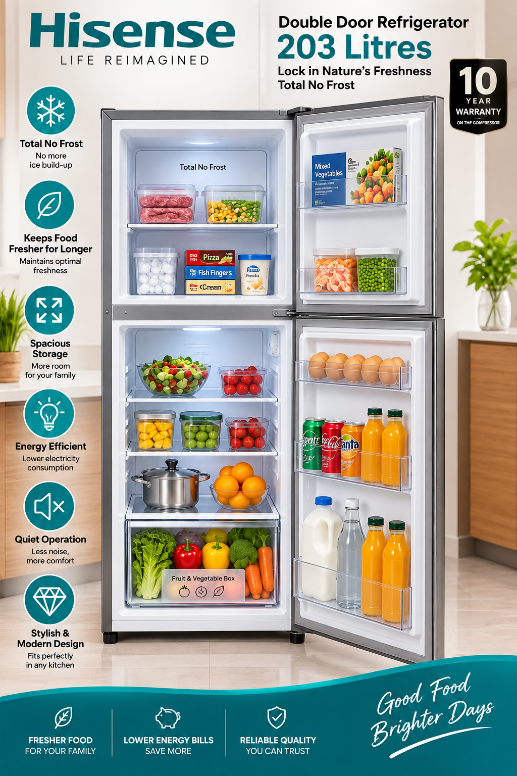 Hisense 203L Double Door Refrigerator – Total No Frost - Image 2