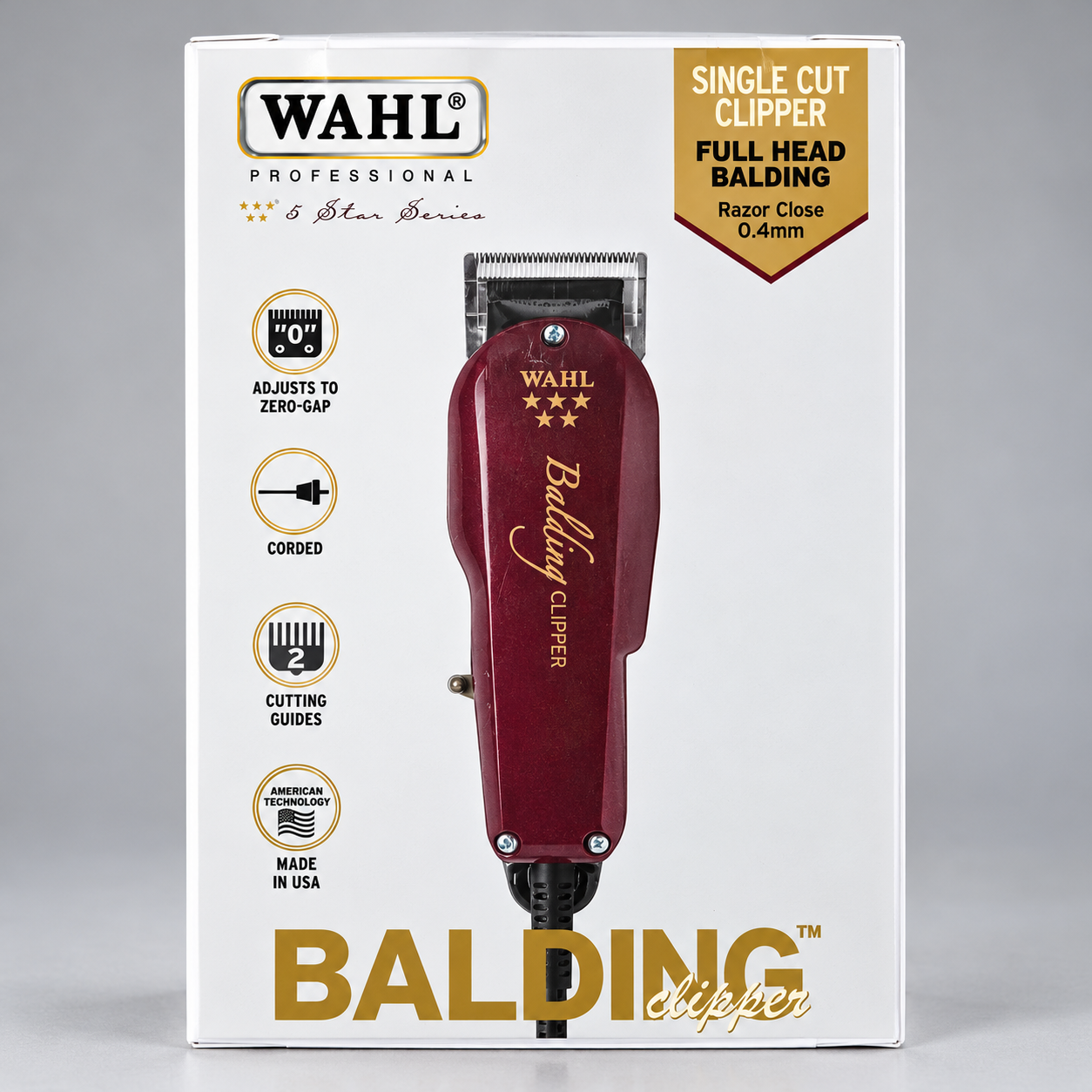 Wahl Original Balding Clipper 5 Star Series - Single Cut Full Head Balding 0.4mm - Made in USA